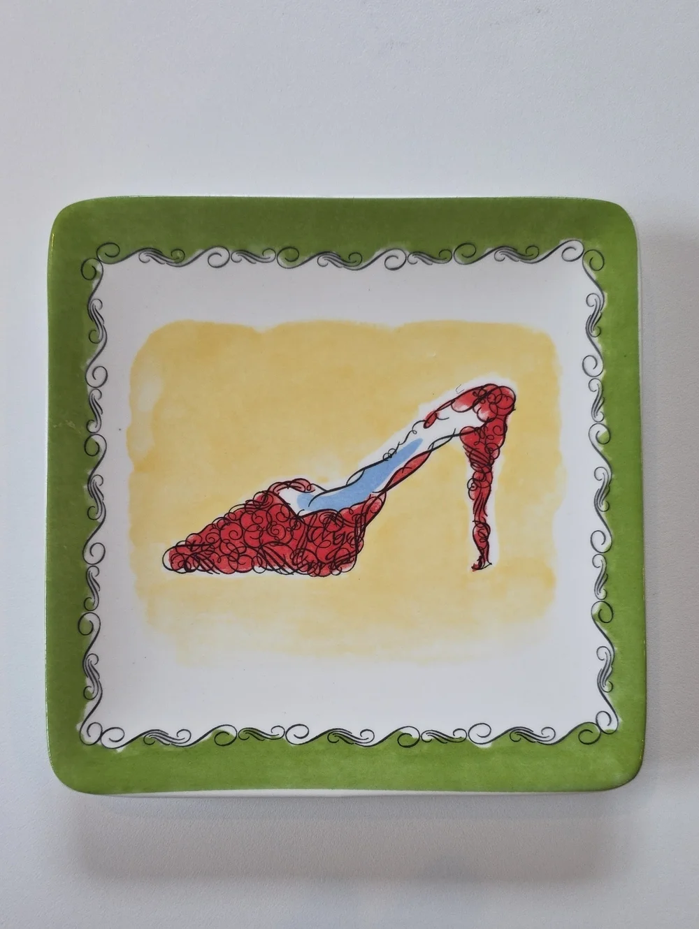 Trinket / Appettizer Dish Dolomite Fashion Themed Square Ceramic Plate - Shoe